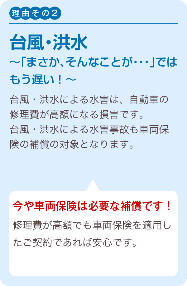車両保険が大切な理由その2　台風・洪水 〜「まさか、そんなことが・・・」ではもう遅い！〜